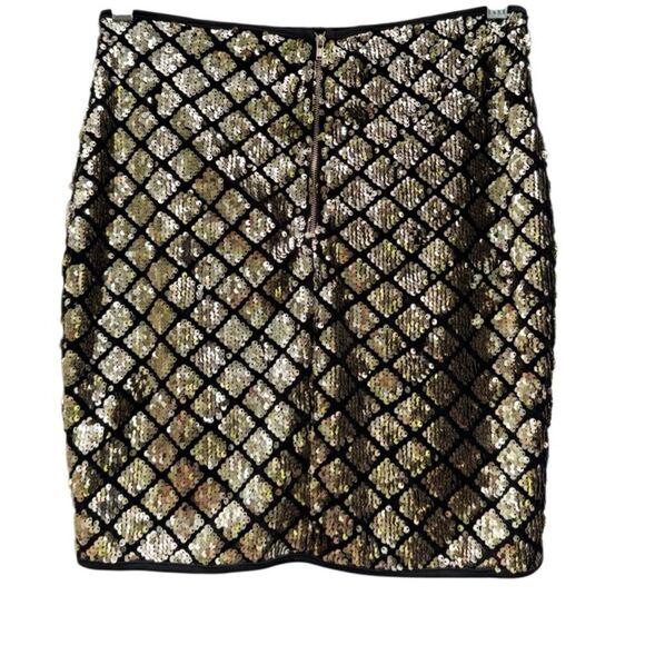 Windsor Women's Sequin Checker Mini Skirt in Black Gold Size Small - Picture 4 of 6